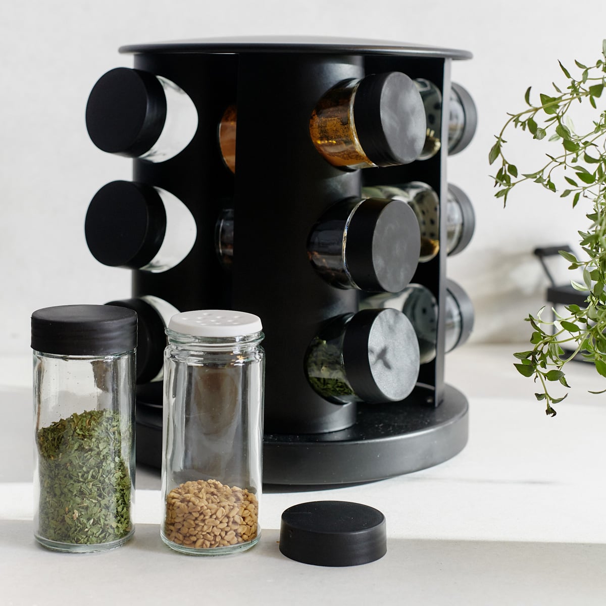 OTTO Rotary Spice Rack Black - 12 Jars, 20x20x22 cm