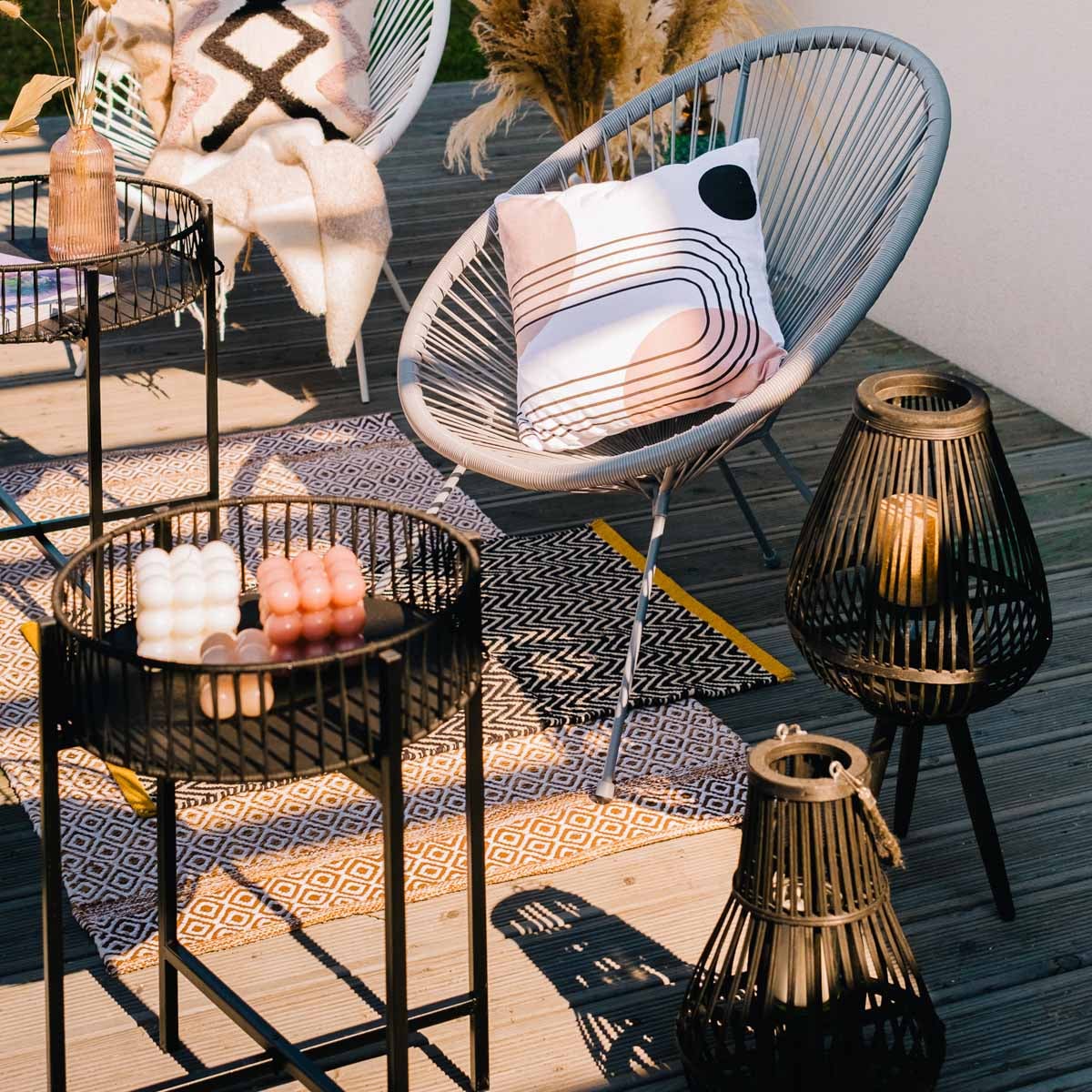 MASAYA Black Garden Lantern Bamboo Wood Outdoor Decor