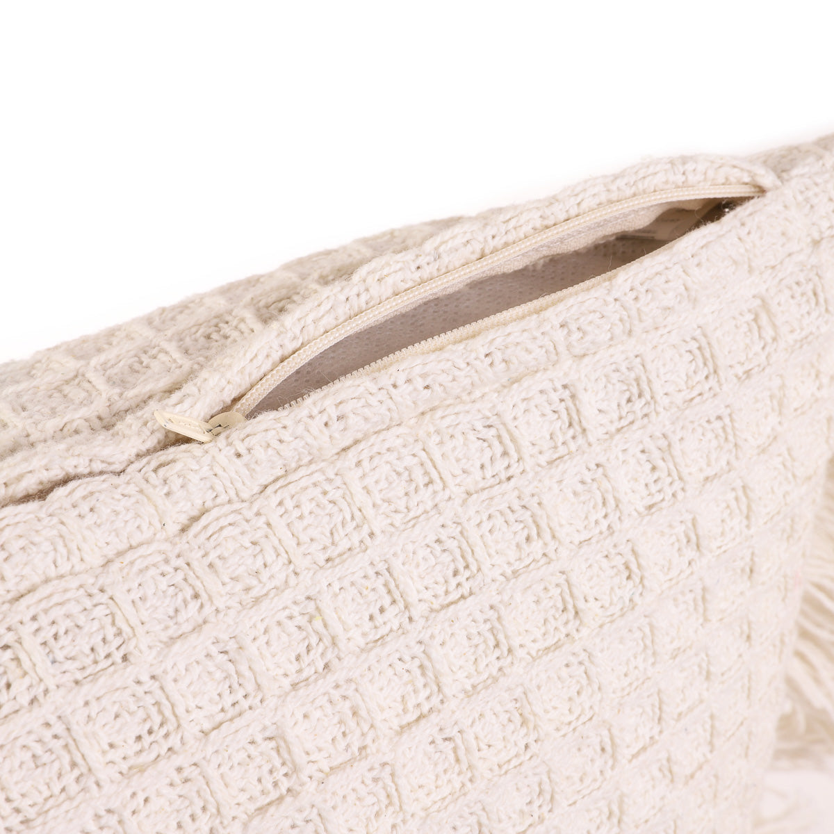 VAFFEL Ecru Pillowcase with Fringe 45x45 cm