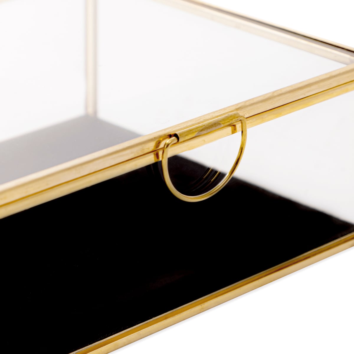 GRAZIA Jewellery Box with Velour Lining - Gold Metal & Glass
