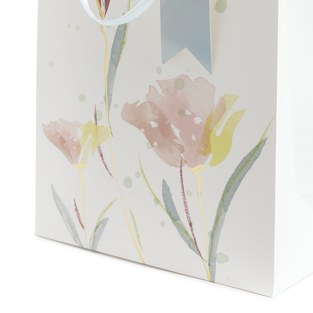 Cyma Beige Flowers Gift Bag with Ribbon Handles 33x27x1cm