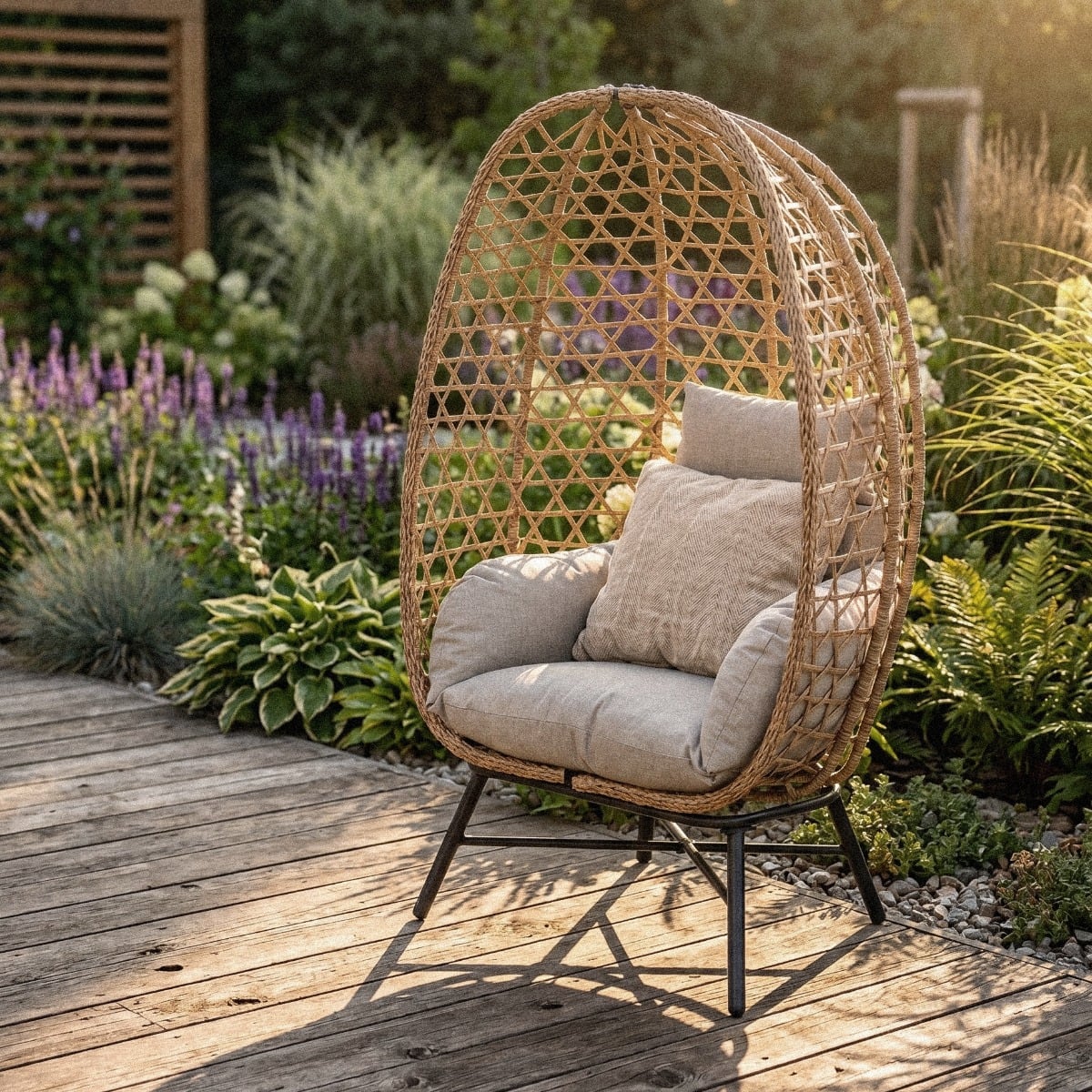 Armchair PARAISO natural with beige cushion