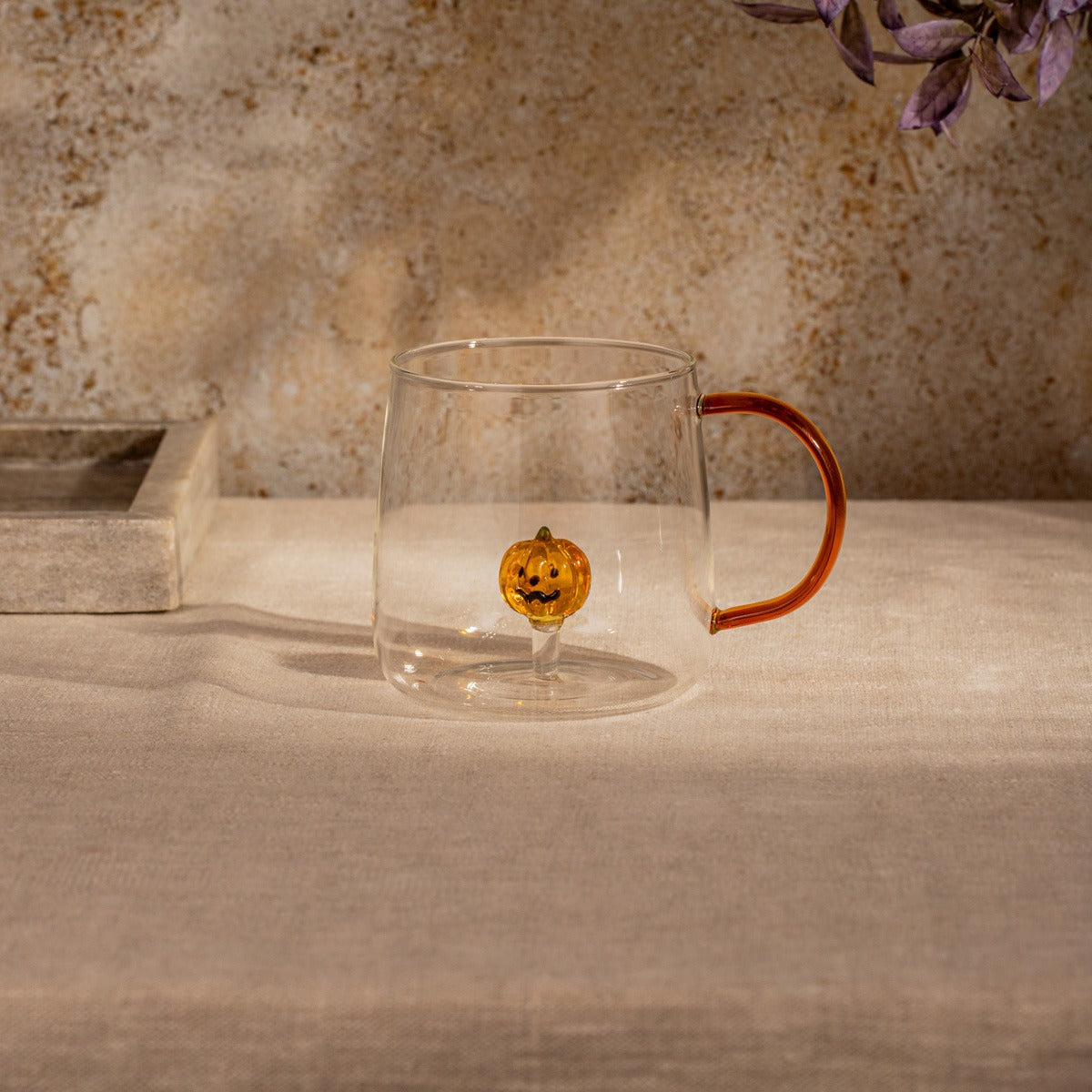 Pumpkin Glass Mug with Handle 470ml