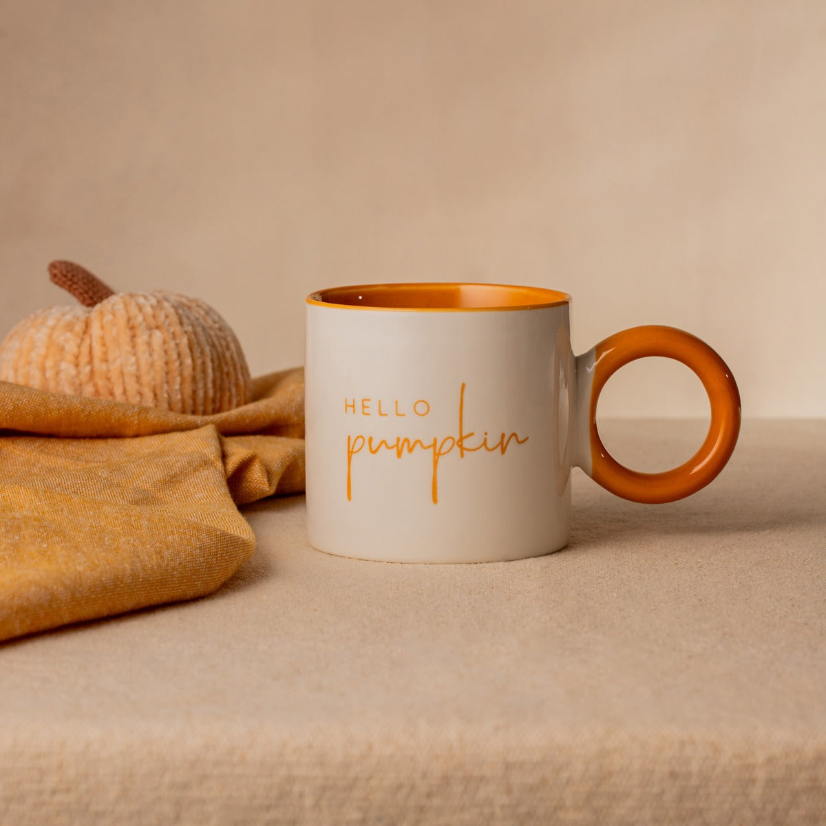 LUKON Ceramic Mug with Orange Handle Hello Pumpkin 0.3L