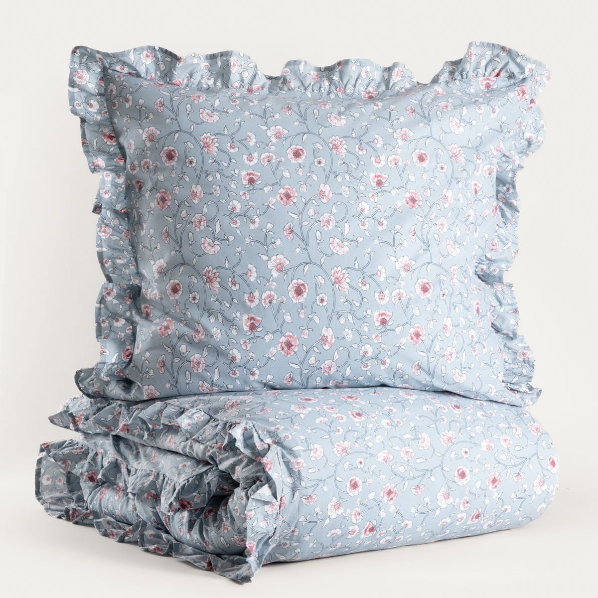 JULIA Cotton Bedding Set with Floral Frill - 140x200 cm