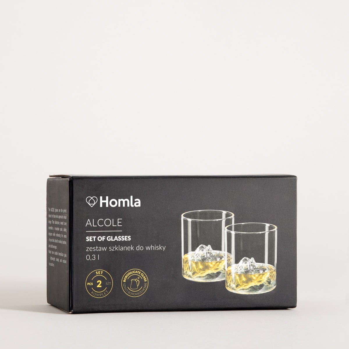 ALCOLE Whisky Glass Set, 2 Pieces, 0.3L Borosilicate Glass