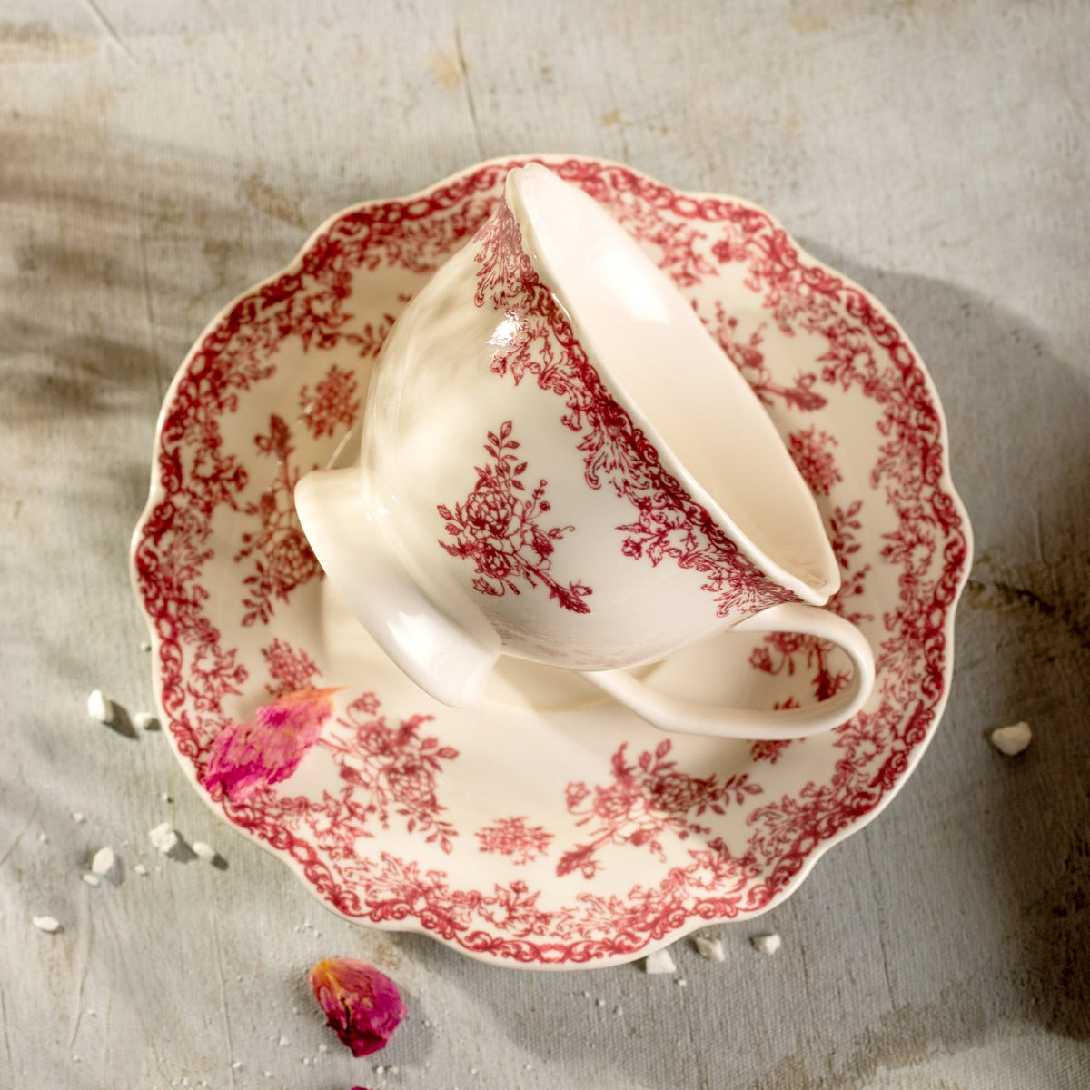 LOURRY Red Ceramic Cup with Saucer 0.2L Porcelain