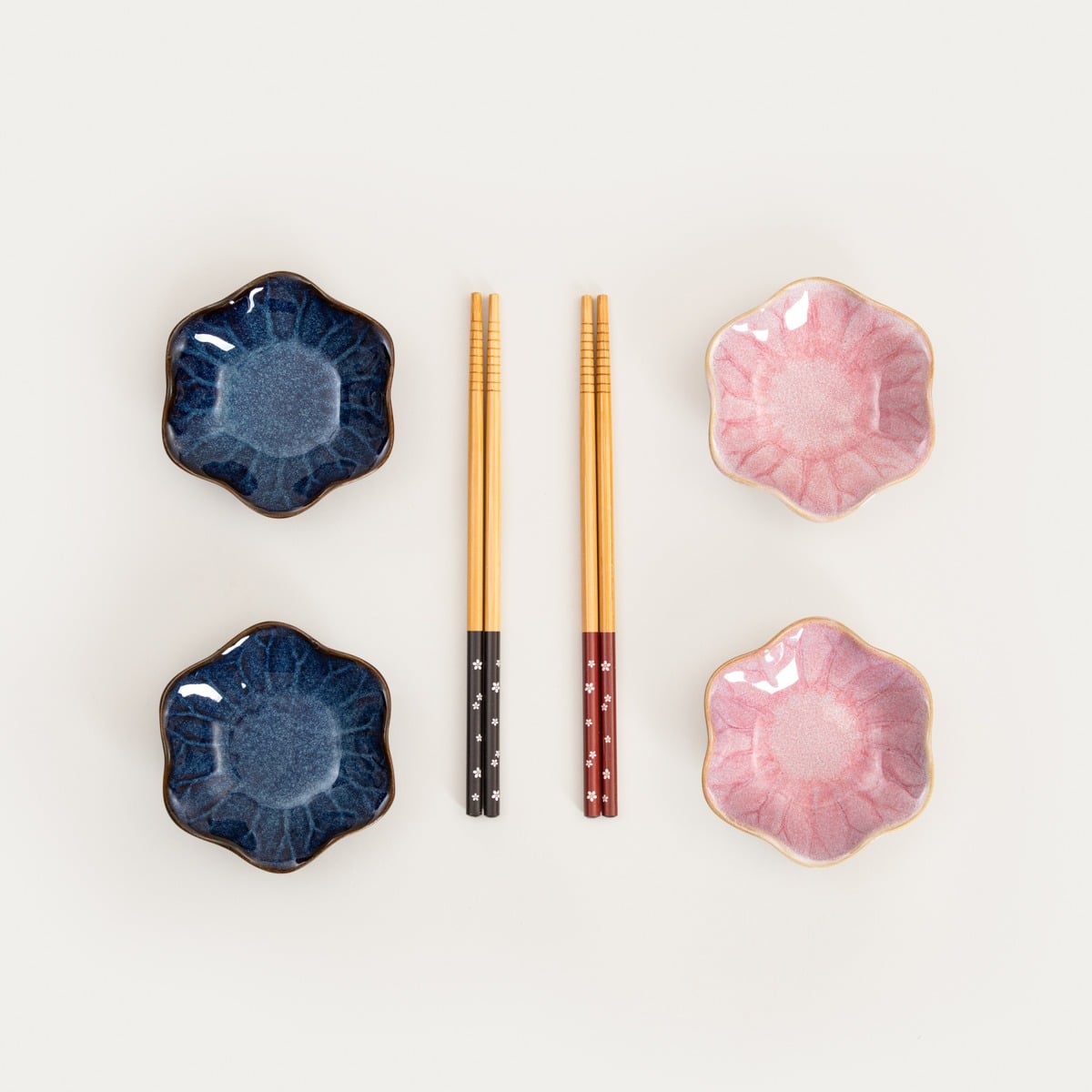 Sakura Flower-Shaped Pink Sushi Set - 6 Piece Ceramic Serving Dish