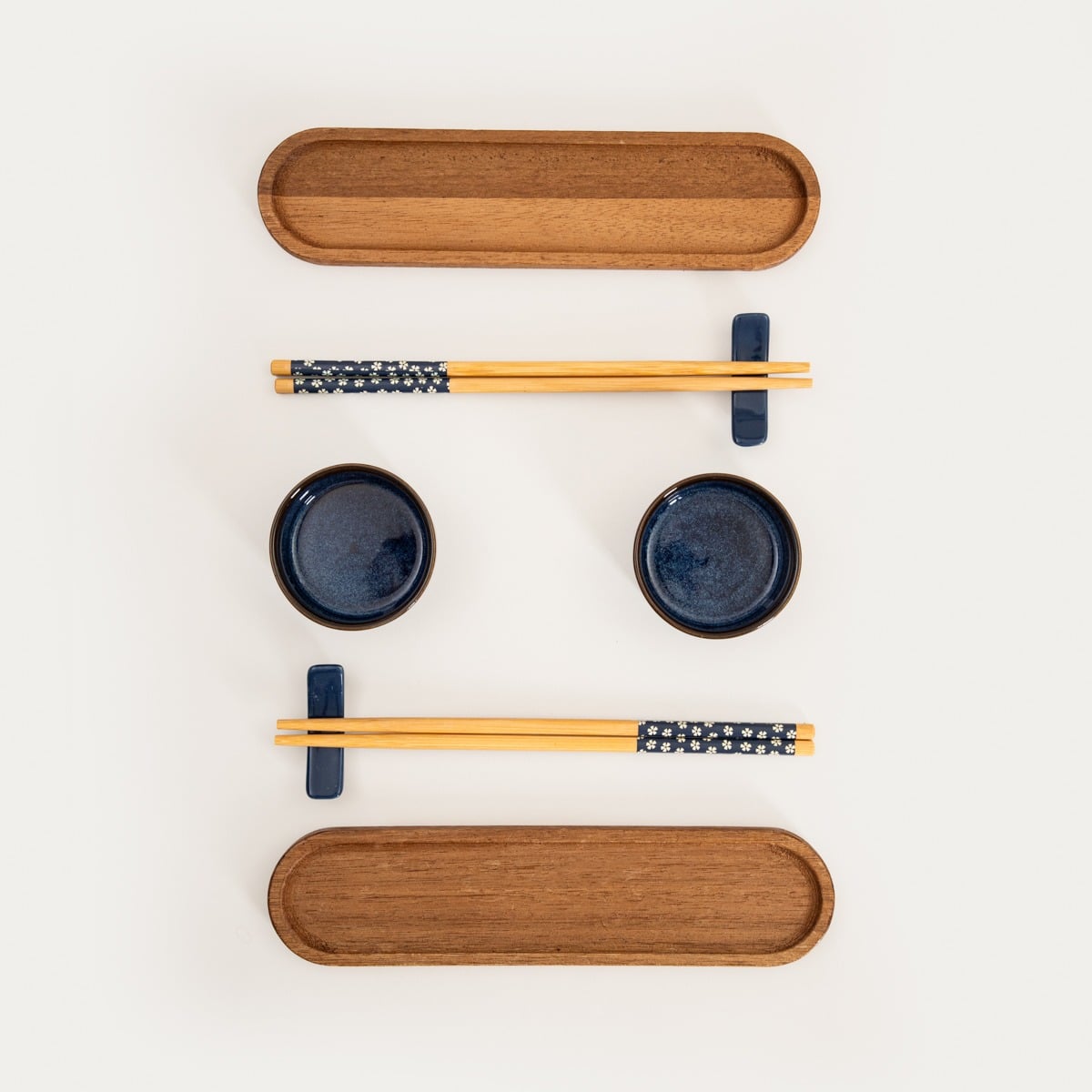 Akita Sushi Serving Set with Pomegranate Bowls and Acacia Boards