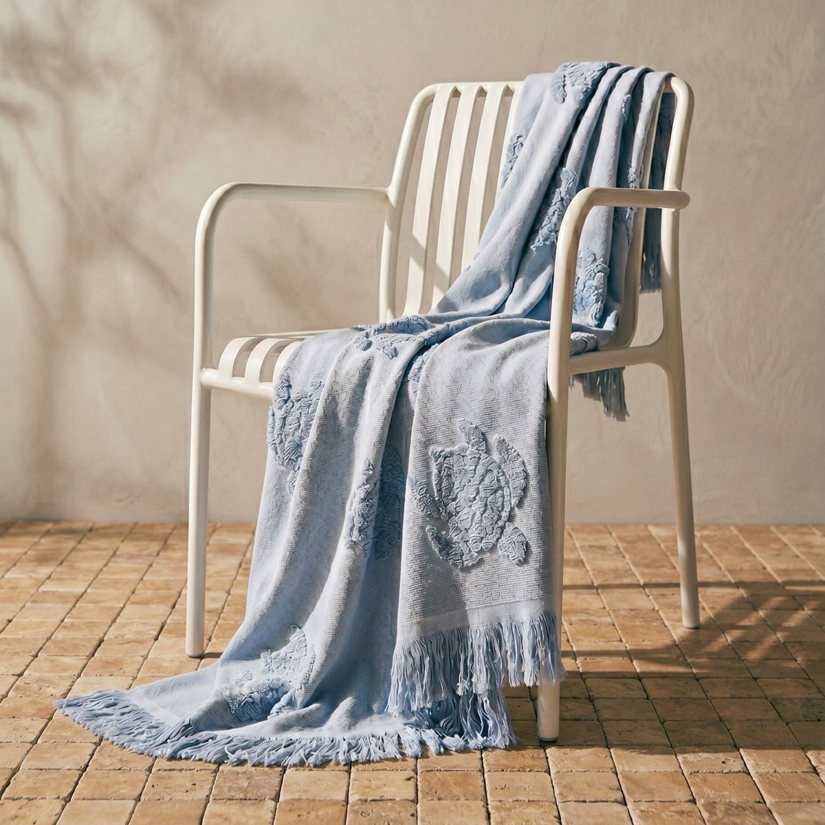 MAREA Blue Beach Towel with Turtle Embroidery 100x150 cm