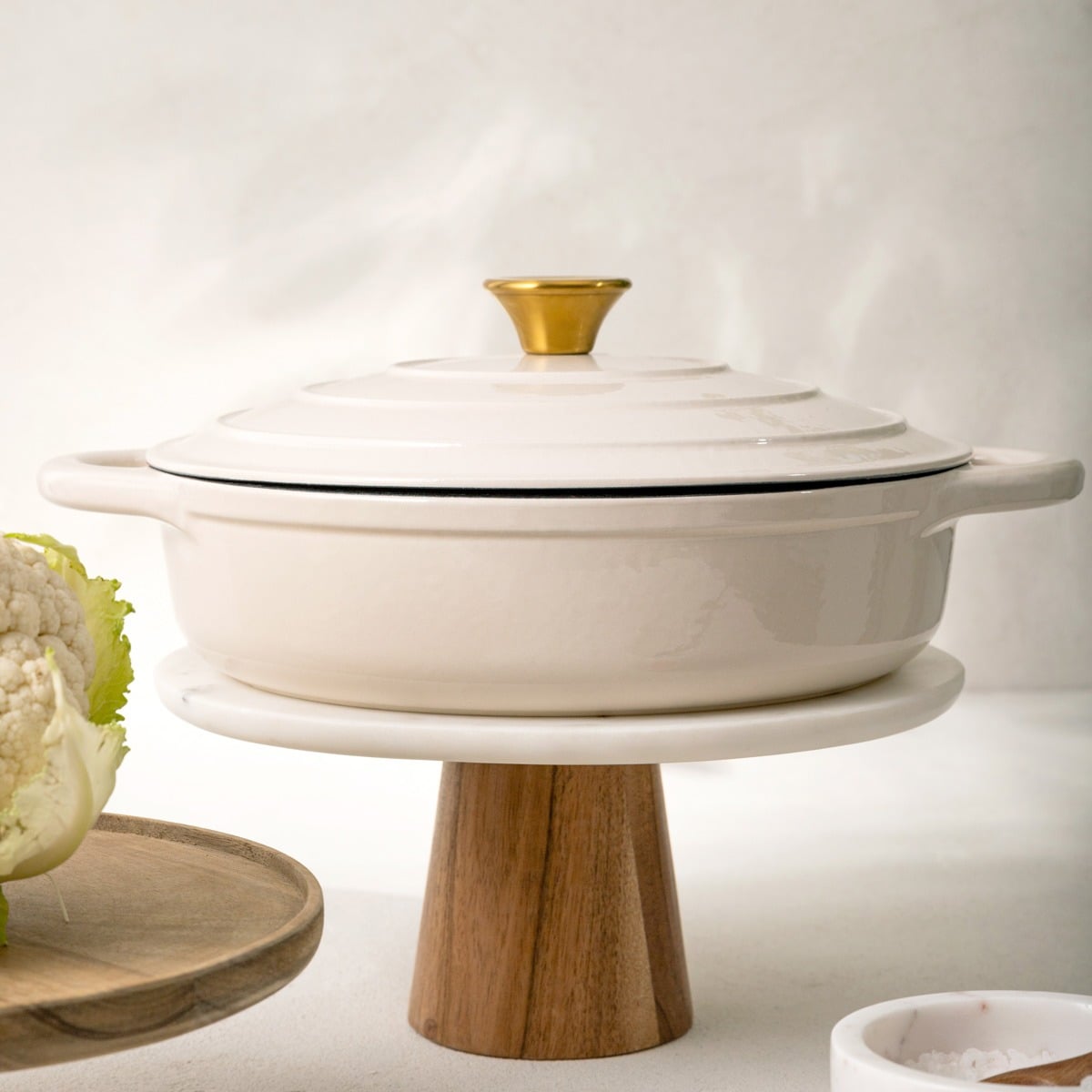 ANDREAS Cast Iron Pot Beige Flat 28 cm | 2.5 L Capacity