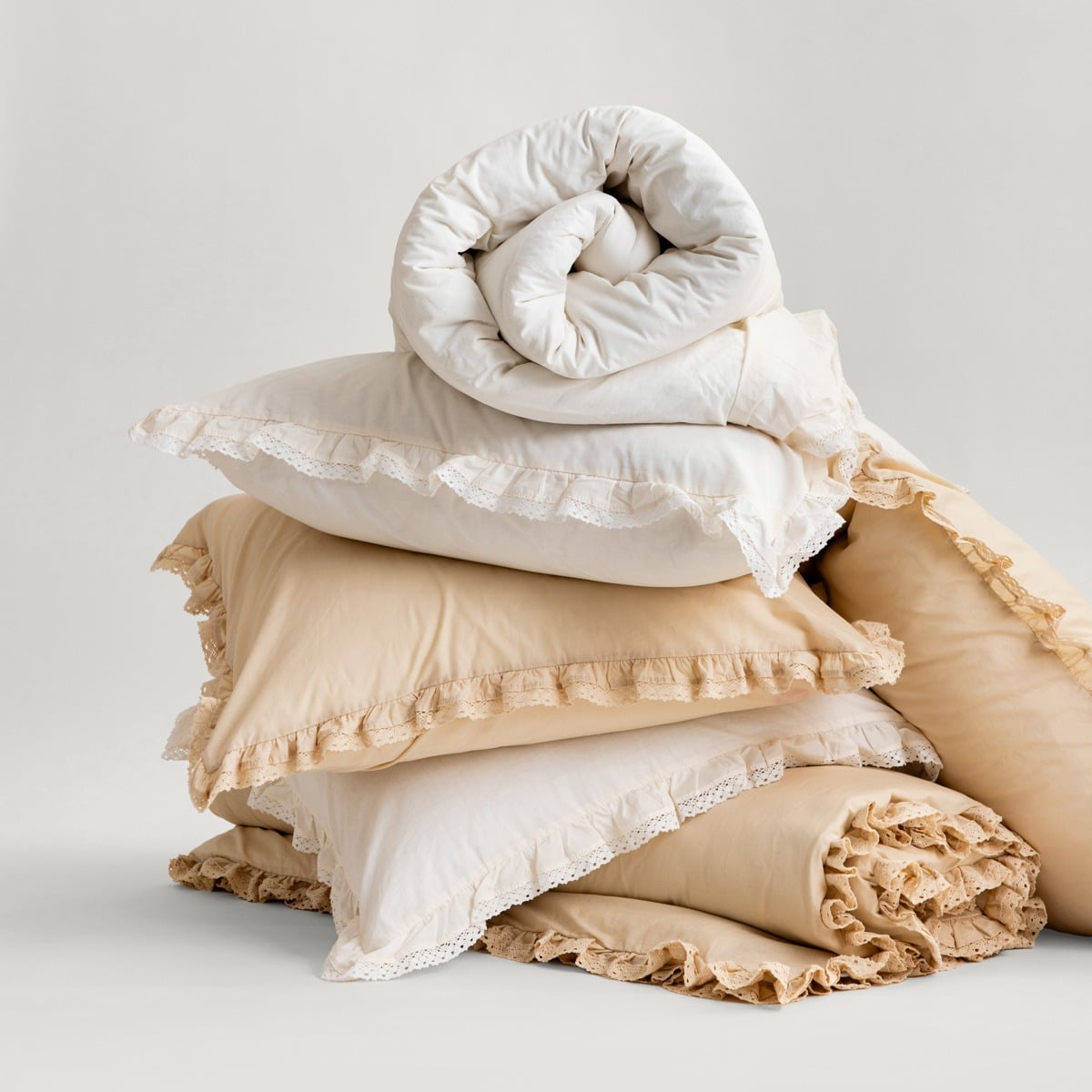 Bed linen set MOISES cotton ecru with lace 160x200 cm + 2 pillowcases 70x80 cm