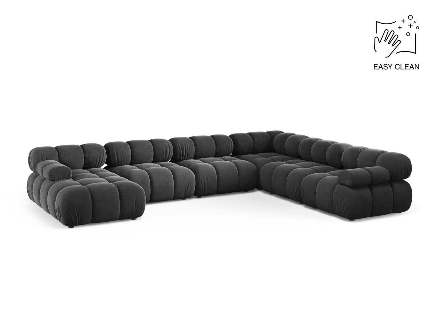 Bellis — Panoramic Sofa Grey (Venus 2930) Black Plastic Right