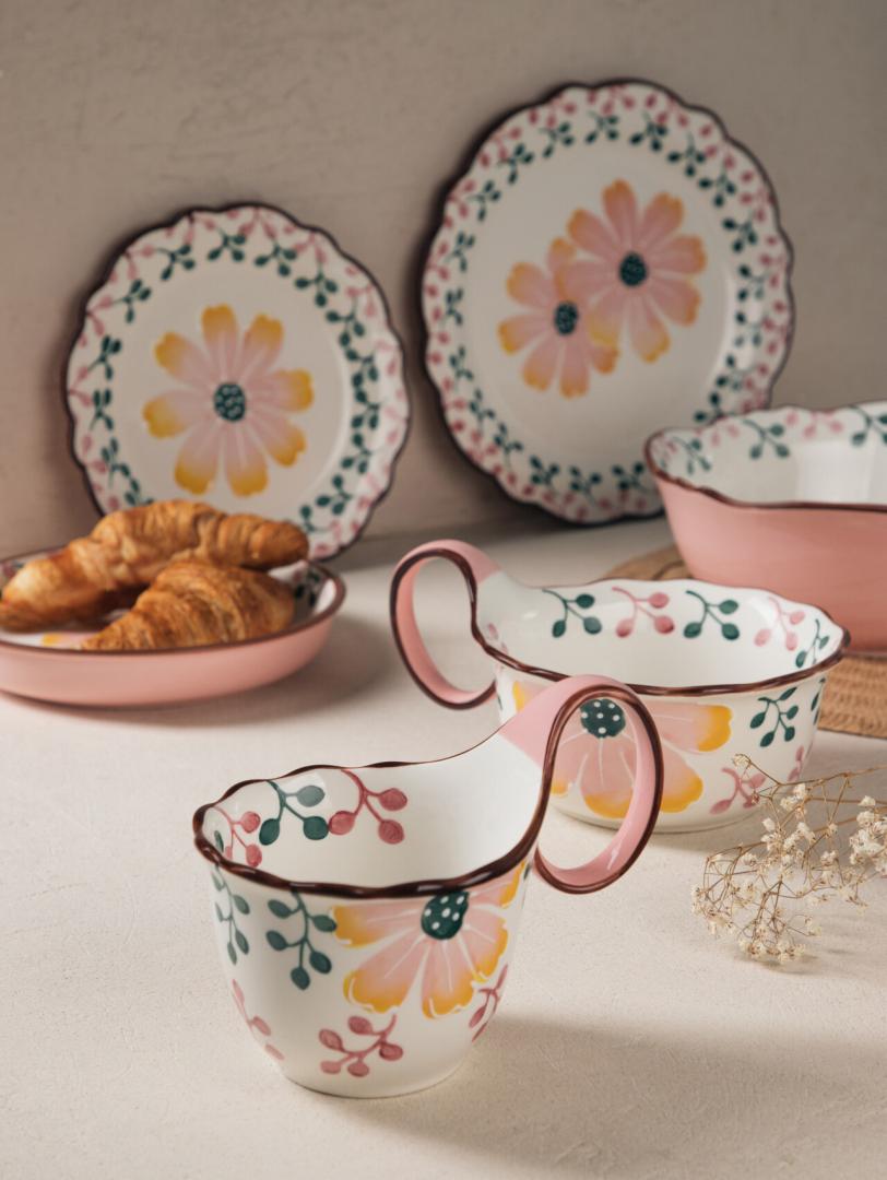 NOYA Dessert Plate 21 cm Stoneware with Floral Pattern
