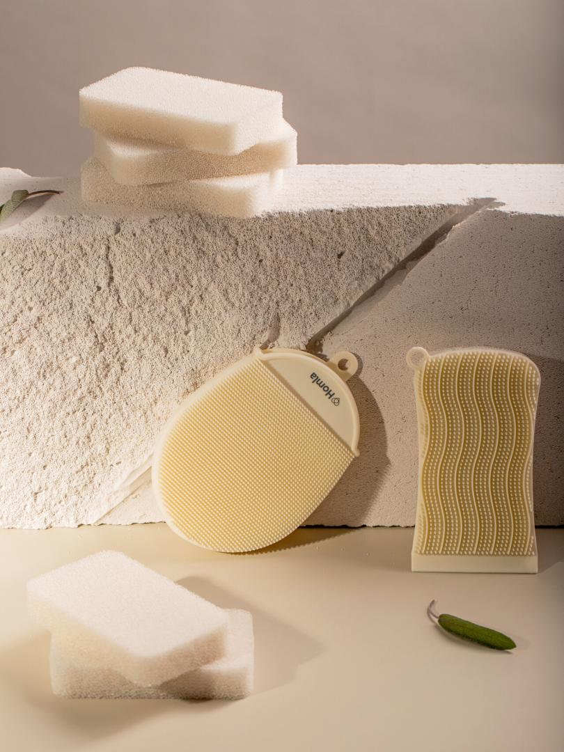 Easy Clean Silicone Double-Sided Kitchen Sponge Cream