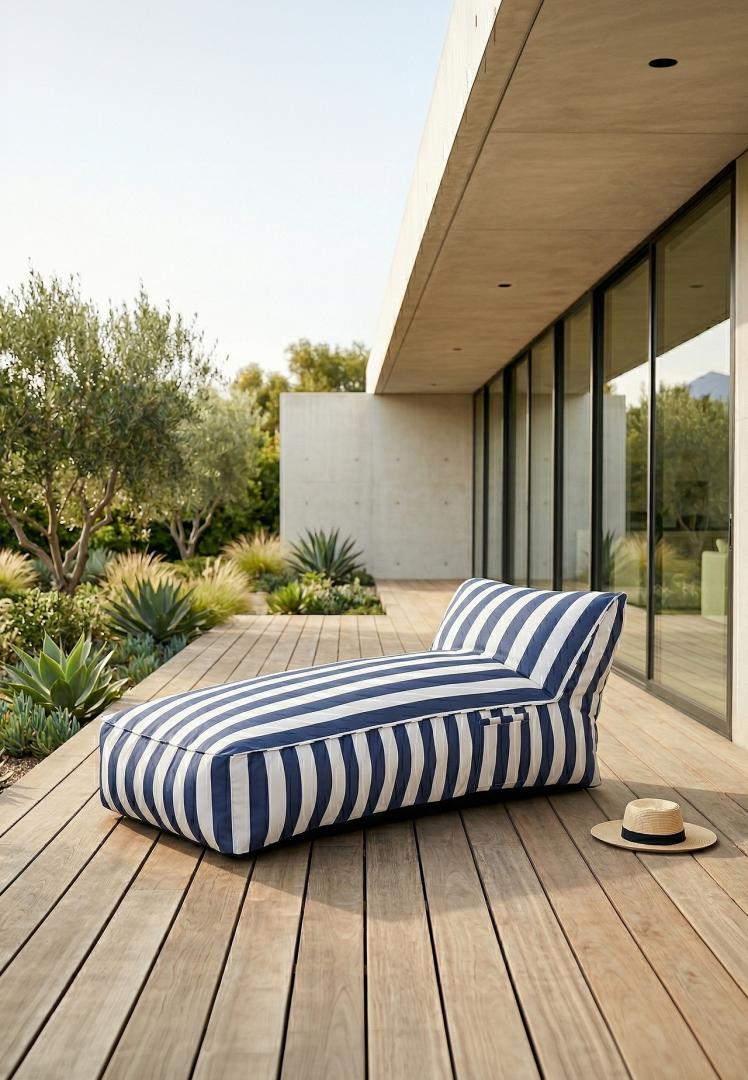 MARIS Lounger in White and Blue Stripes 150x70x65 cm