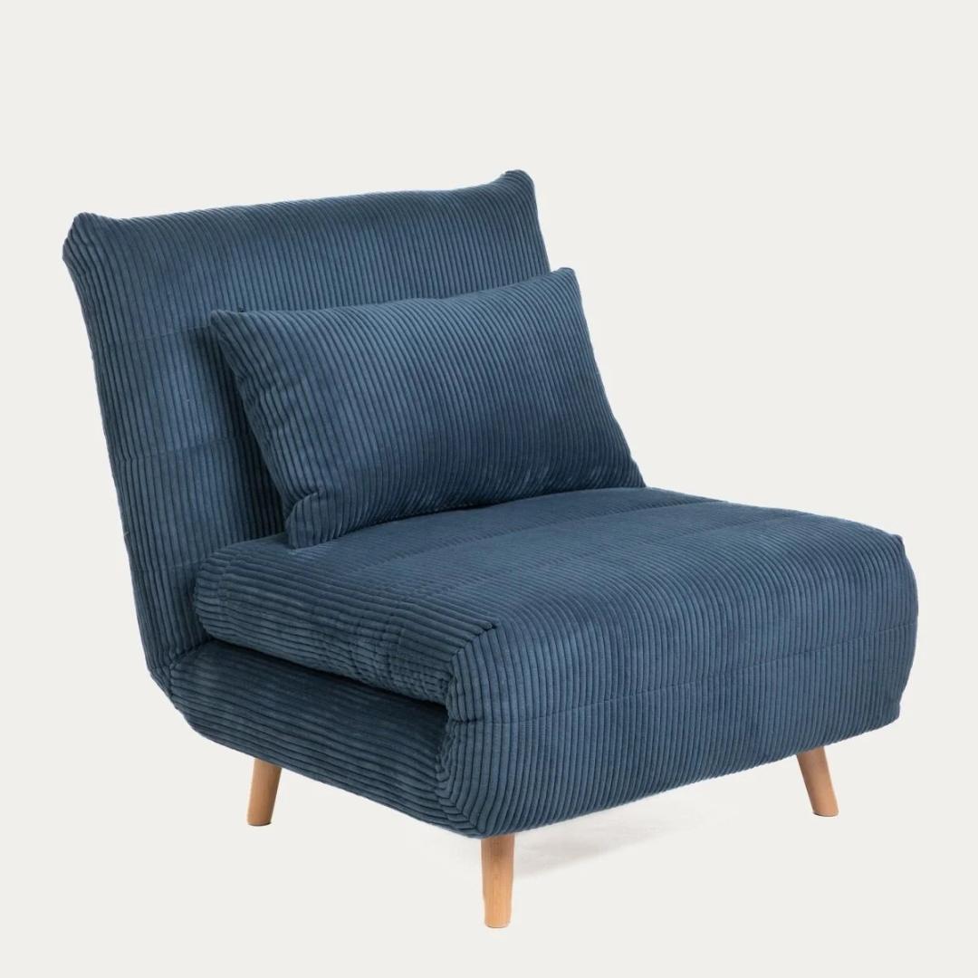 SOLACE 1-Seater Sofa with Sleeping Function Navy Blue Corduroy