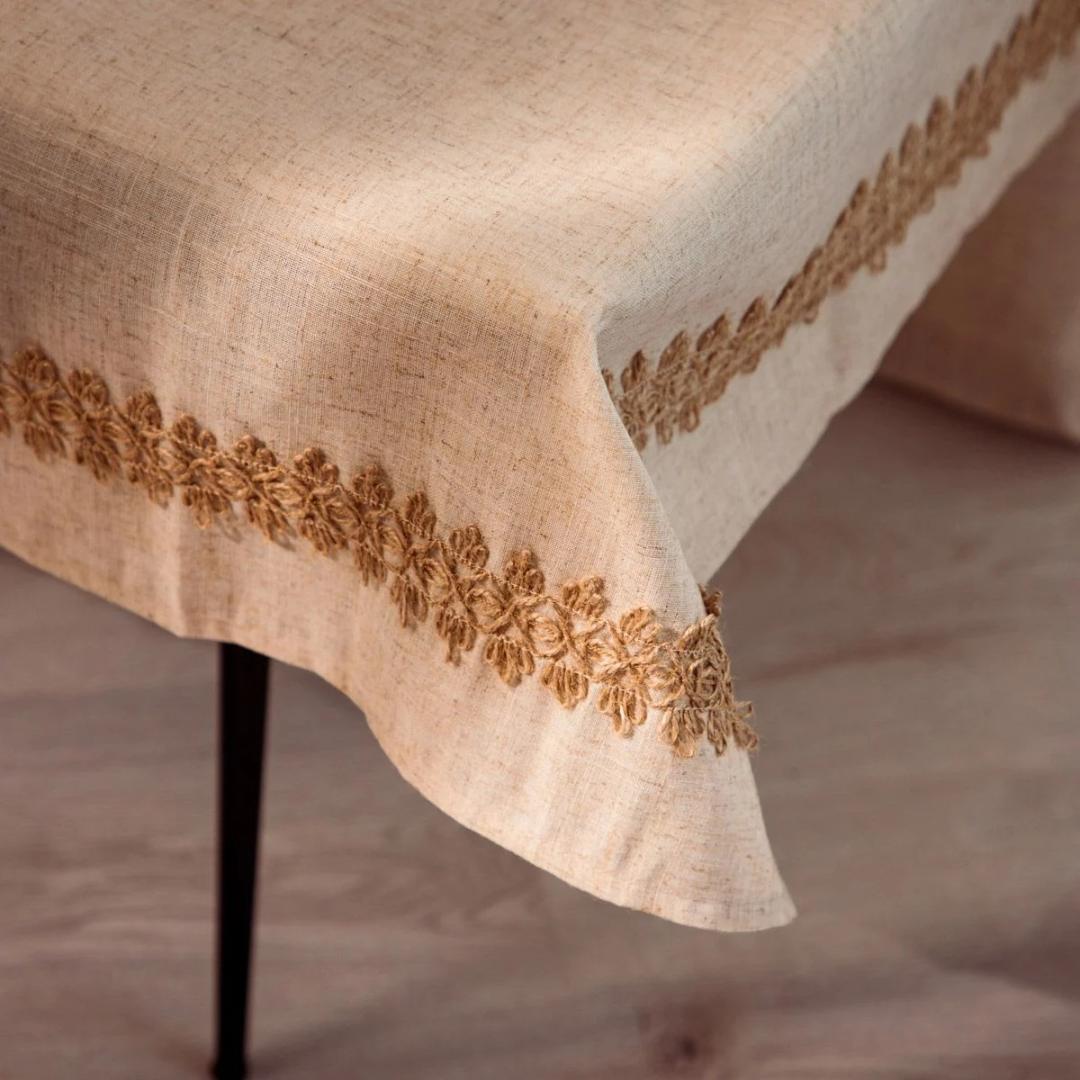 Lintilo Tablecloth with Jute Application 130x180 cm Beige