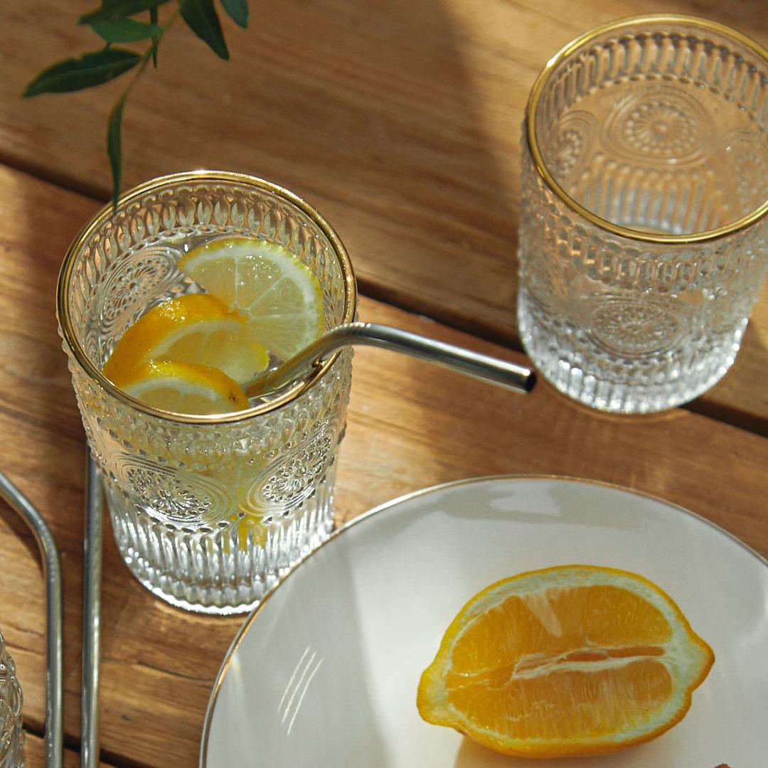 BARREL Tall Glass with Gold Rim 0.35L