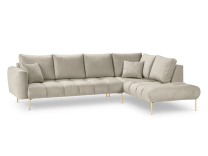 Hastings — Corner Sofa Beige (Fancy 06) Gold Metal Right