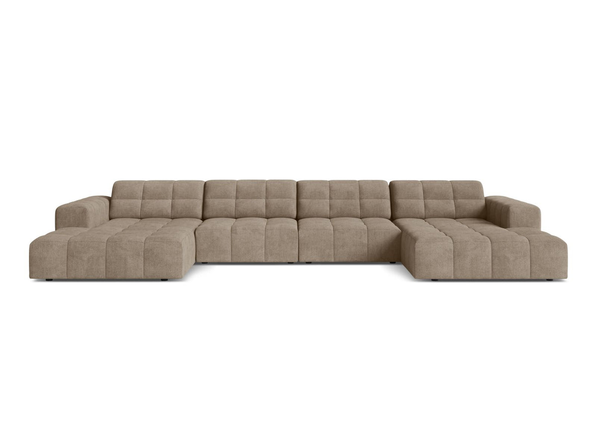 Jennifer — Panoramic Sofa Dark Beige (Eden 4 Beige) Black Plastic