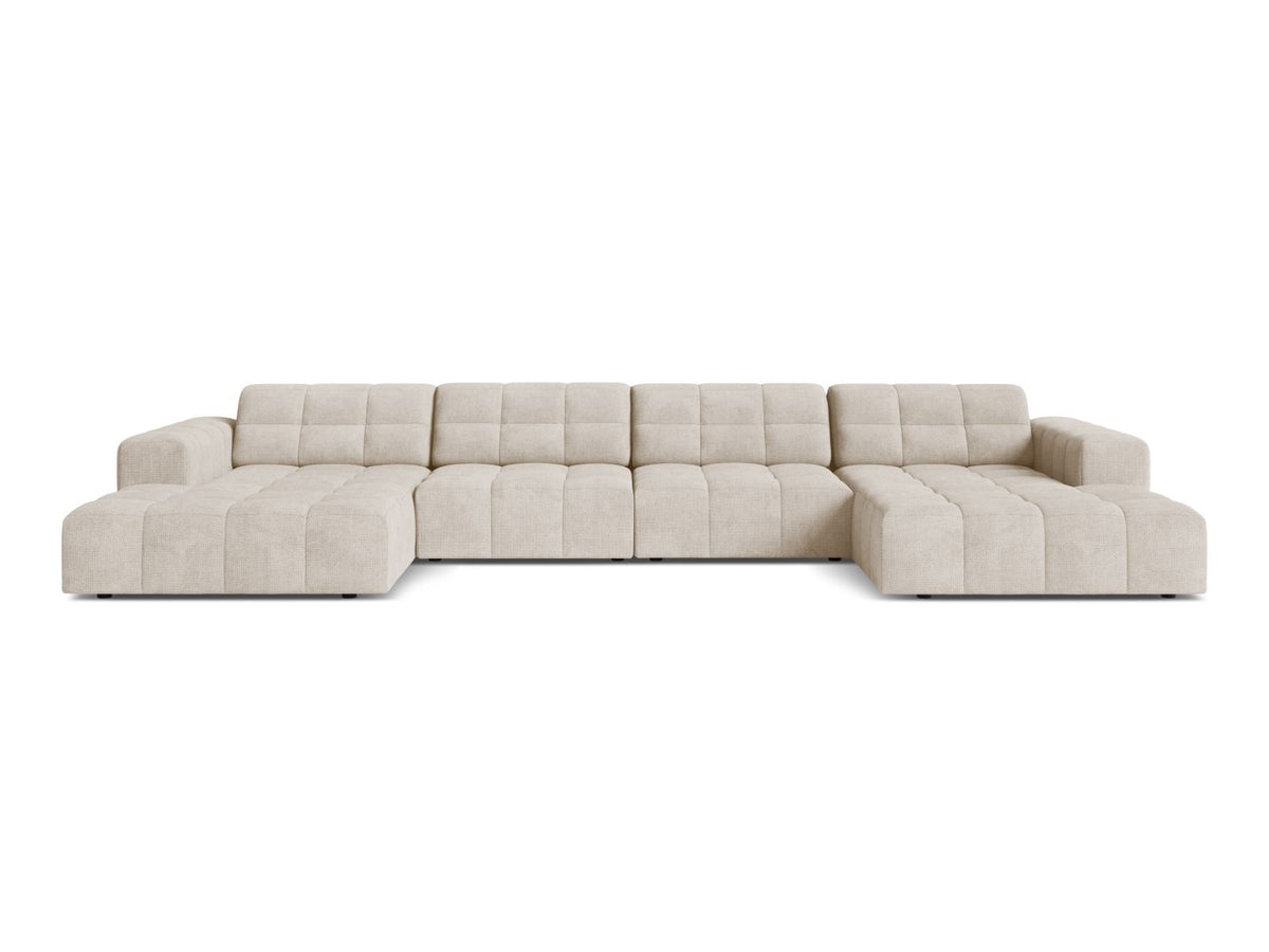 Jennifer — Panoramic Sofa Light Beige (Eden 2 Pearl) Black Plastic