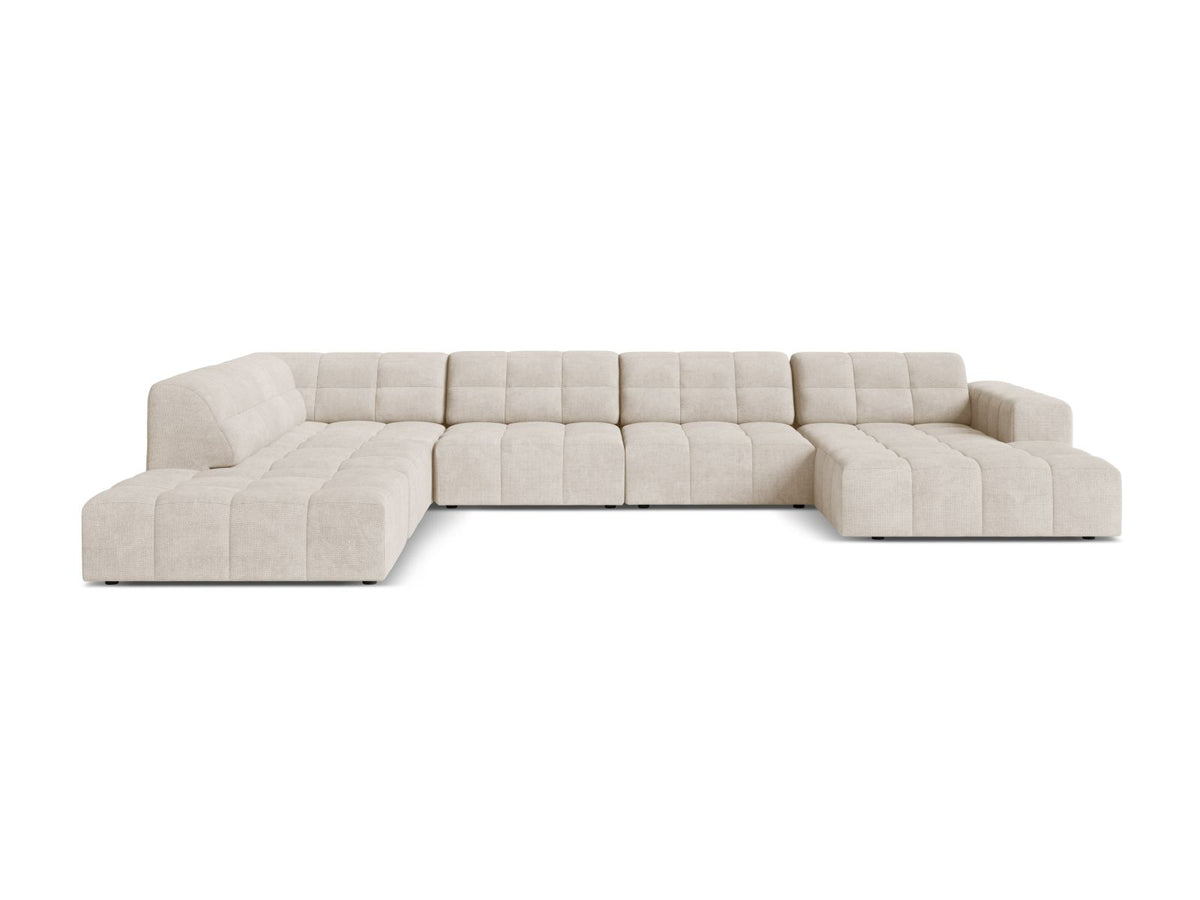 Jennifer — Panoramic Sofa Light Beige (Eden 2 Pearl) Black Plastic Left