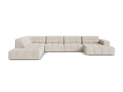 Jennifer — Panoramic Sofa Light Beige (Eden 2 Pearl) Black Plastic Left