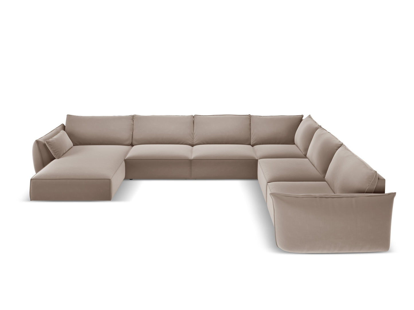 Kaelle — Panoramic Sofa Cappuccino (Bluvel 40) Black Plastic Right