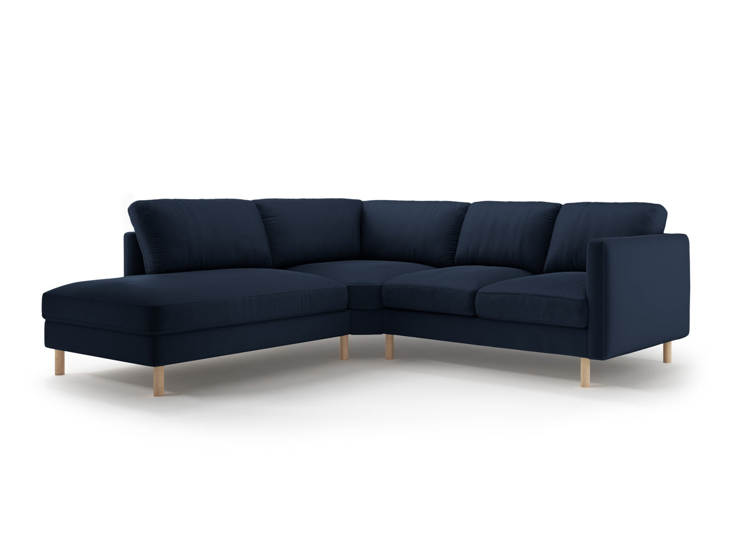 Eden — Corner Sofa Dark Blue (Paris Deep Blue) Natural Oak Wood Left