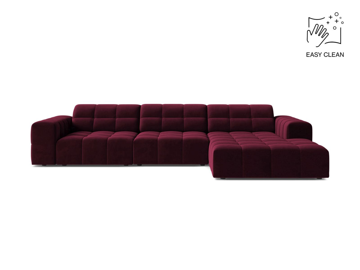 Jennifer — Corner Sofa Burgundy (Venus 2932) Black Plastic Right