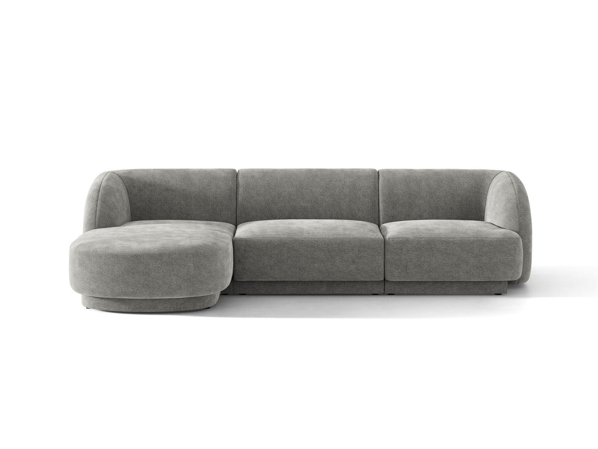 Miley — Corner Sofa Light Grey (Eden 18 Grey) Black Plastic Left