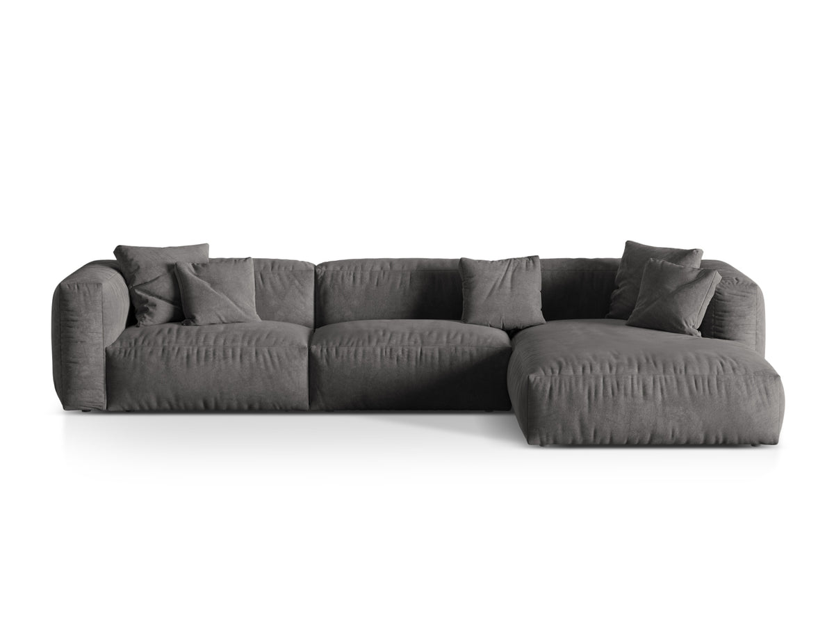 Martina — Corner Sofa Grey (Vogue 15) Black Plastic Right