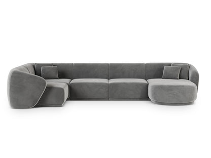 Gomera — Panoramic Corner Sofa Grey (Salvador 17) Black Plastic Left