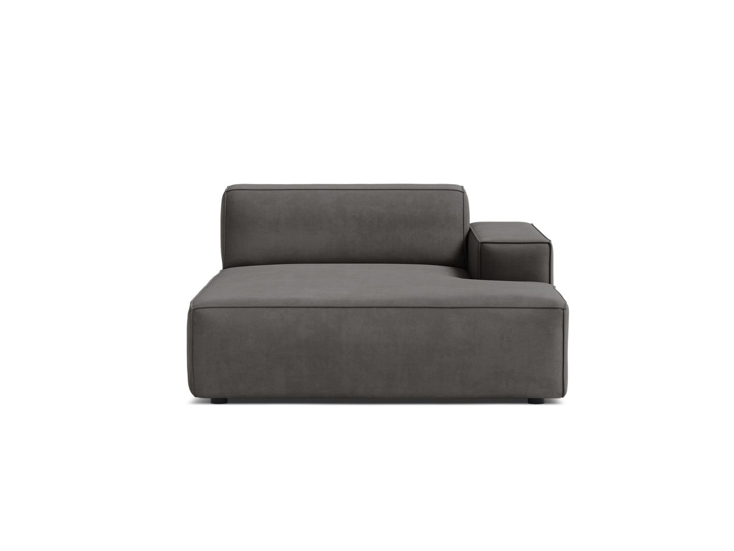 Jodie — Chaise Longue Light Grey (Bluvel 13) Black Plastic Right