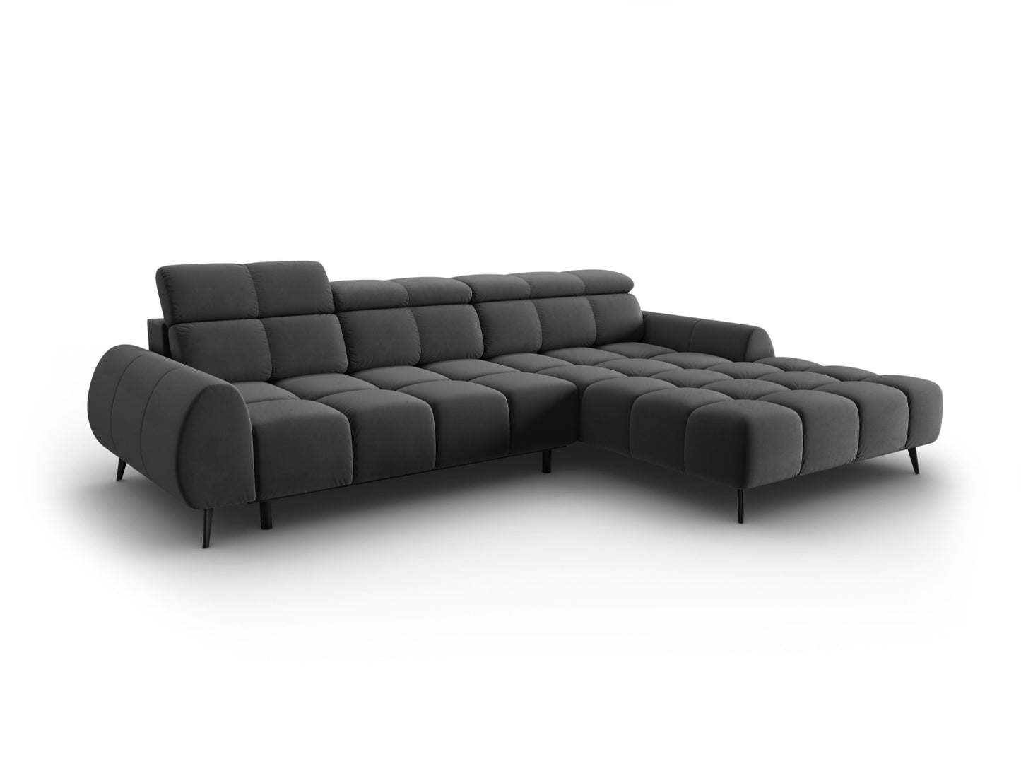 Alyse — Corner Sofa Grey (Bluvel 14) Black Metal Right