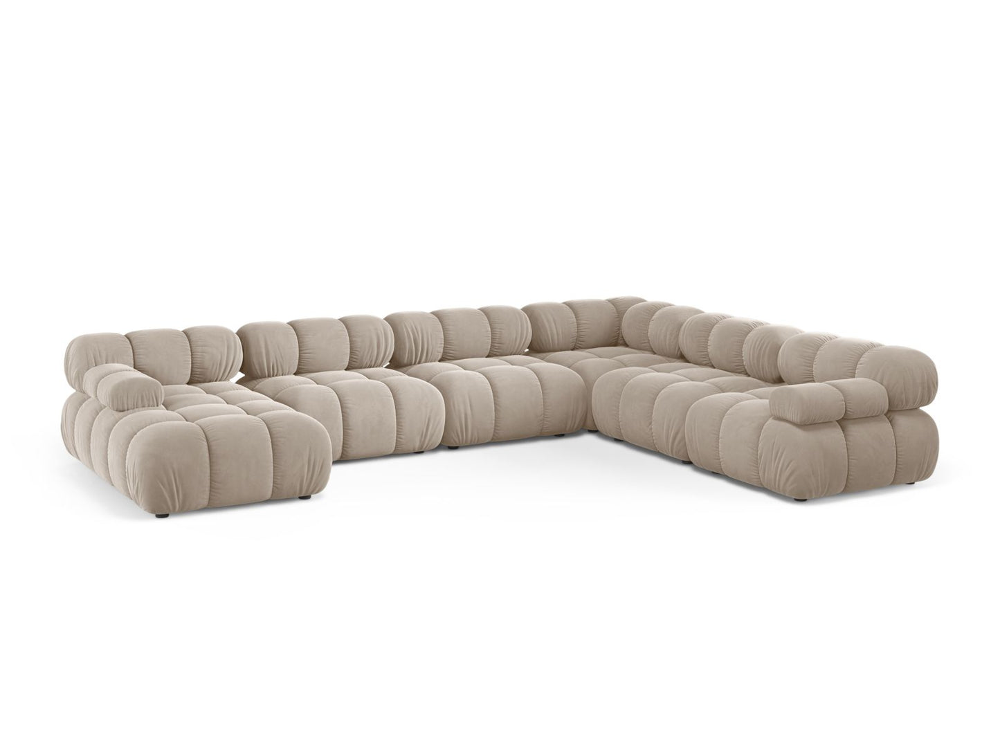 Bellis — Panoramic Sofa Dark Beige (Bluvel 30) Black Plastic Right