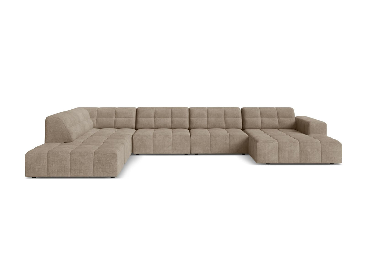 Jennifer — Panoramic Sofa Dark Beige (Eden 4 Beige) Black Plastic Left