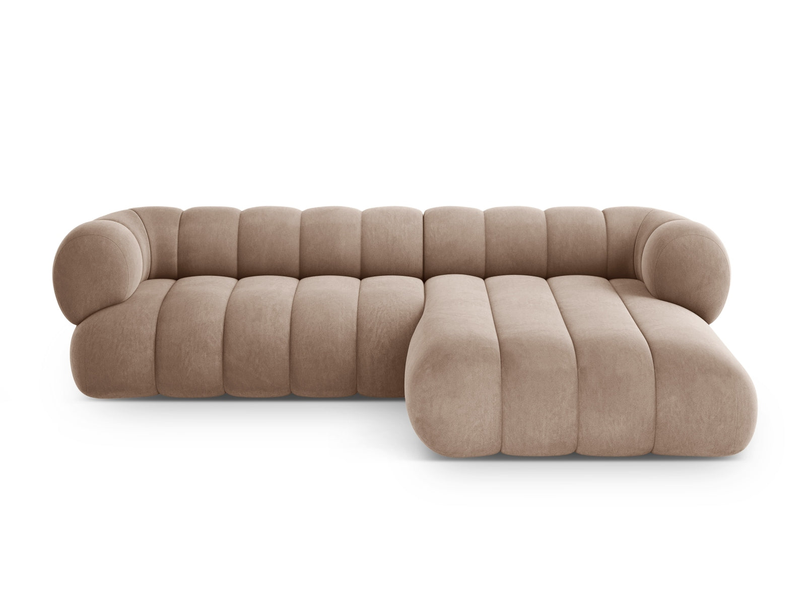 Koge — nurgadiivan (270x165x70 cm) tume beež (Vogue 3) must plastik paremal