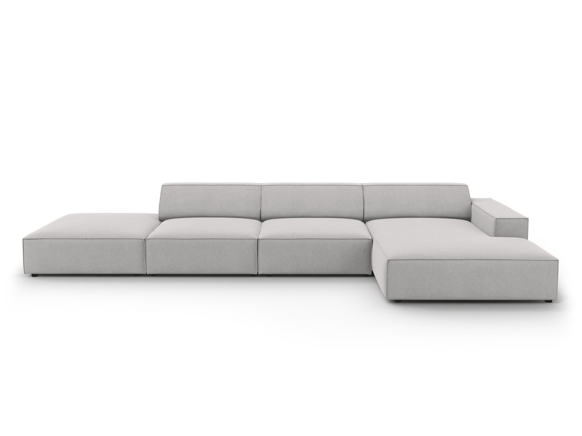 Jodie — Corner Sofa Light Grey (Megan 363) Black Plastic Right