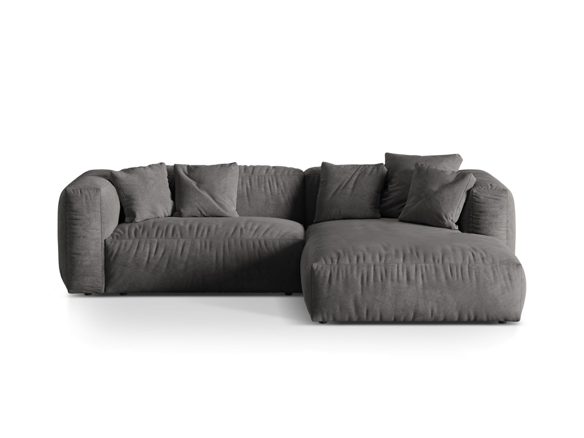 Martina — Corner Sofa Grey (Vogue 15) Black Plastic Right