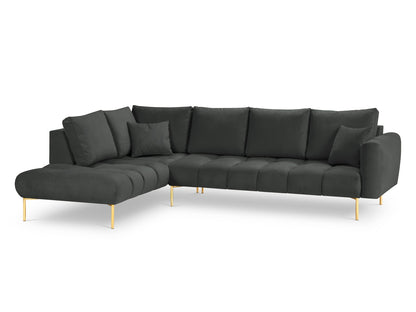 Hastings — Corner Sofa Dark Grey (Fancy 99) Gold Metal Left