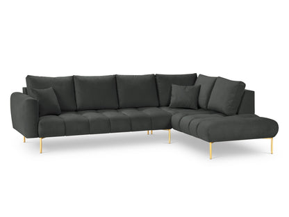 Hastings — Corner Sofa Dark Grey (Fancy 99) Gold Metal Right