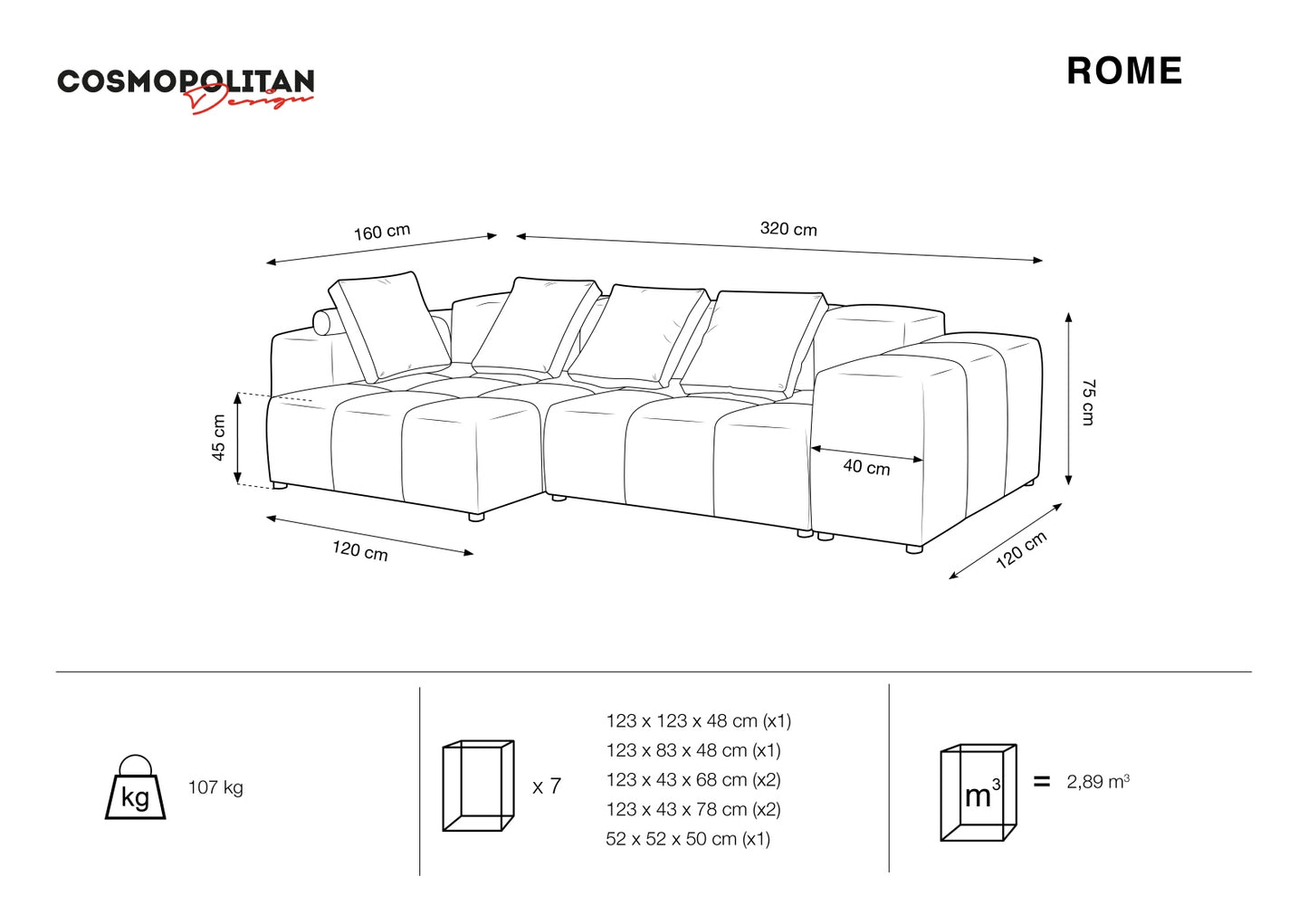 Rome — Corner Sofa (320x160x75 cm)