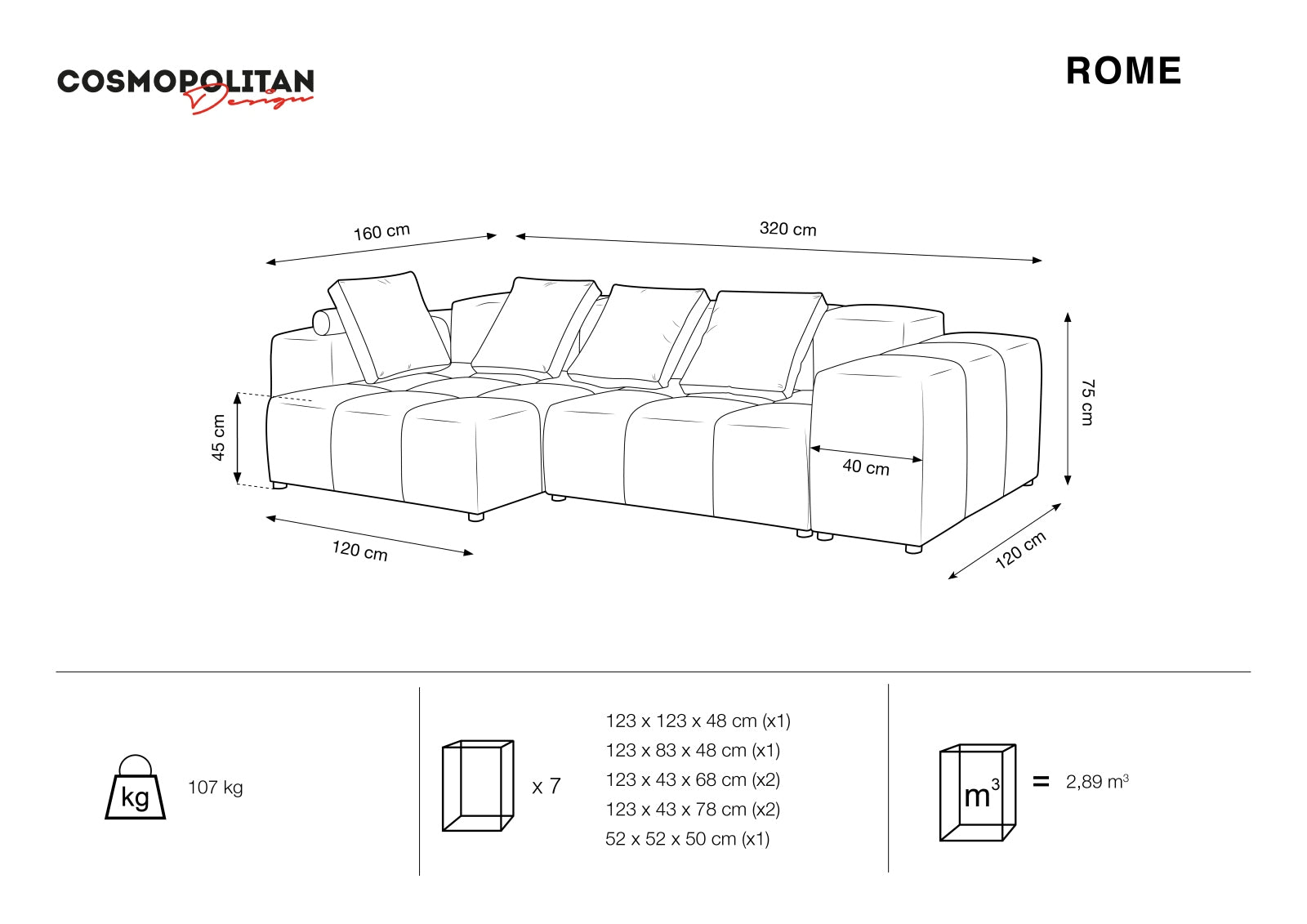 Rome — Corner Sofa (320x160x75 cm)