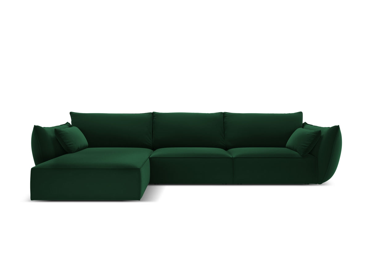 Kaelle — Corner Sofa Bottle Green (Bluvel 78) Black Plastic Left