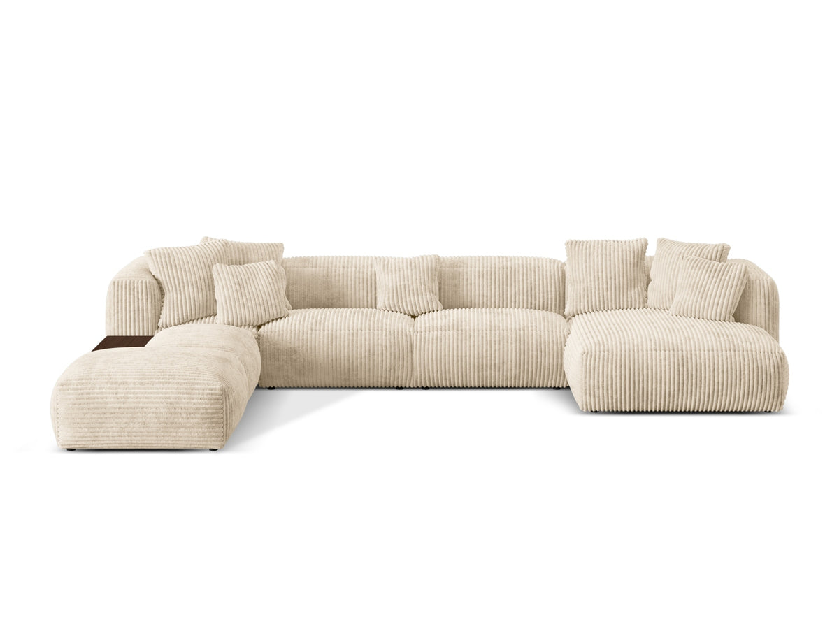Martina — Panoramic Sofa Light Beige (Tilia 03) Black Plastic Left