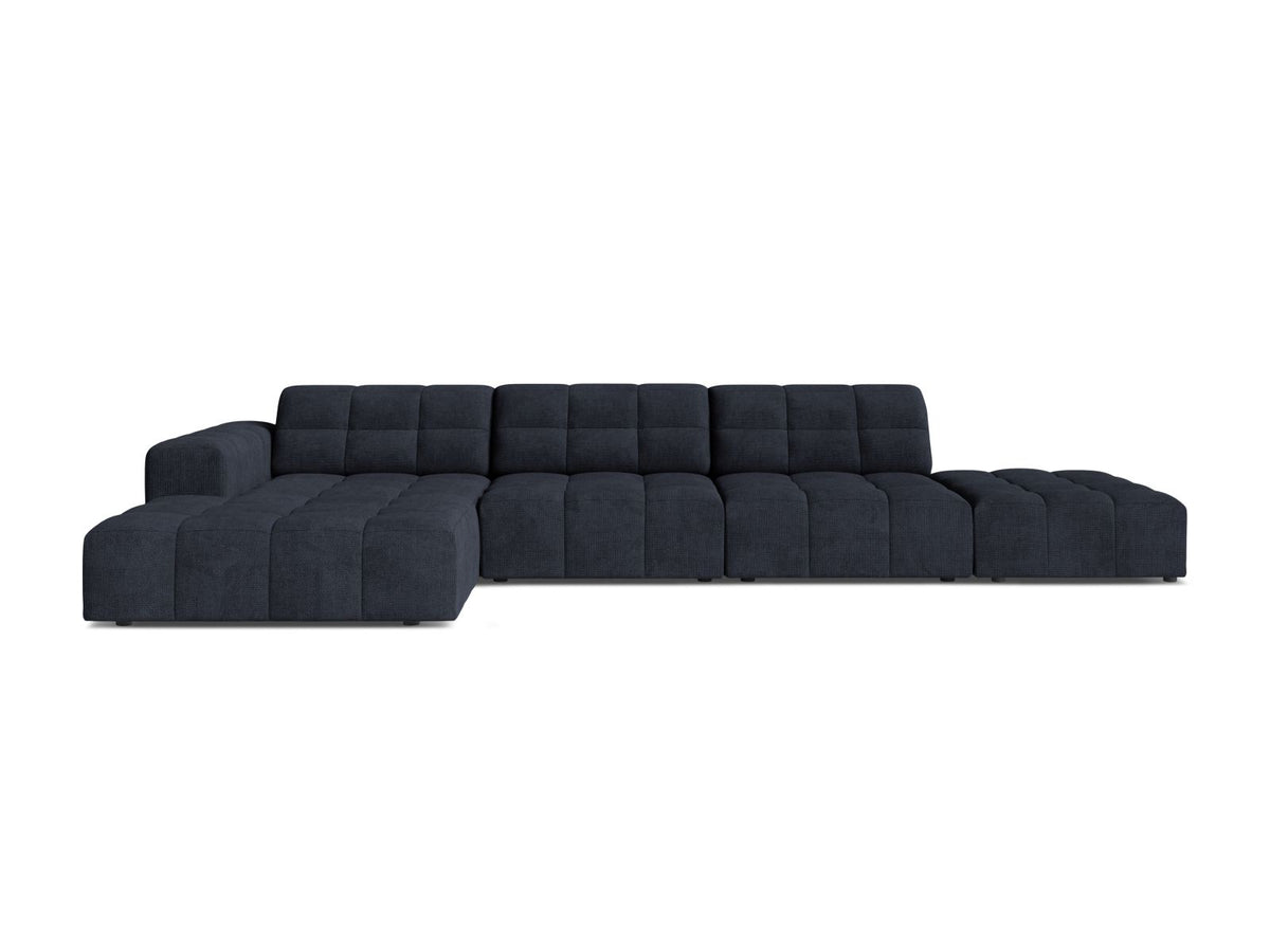 Jennifer — Corner Sofa Navy Blue (Eden 16 Deep Blue) Black Plastic Left