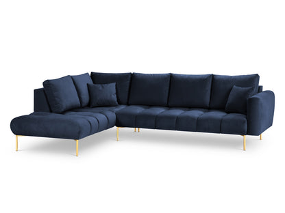 Hastings — Corner Sofa Royal Blue (Fancy 79) Gold Metal Left