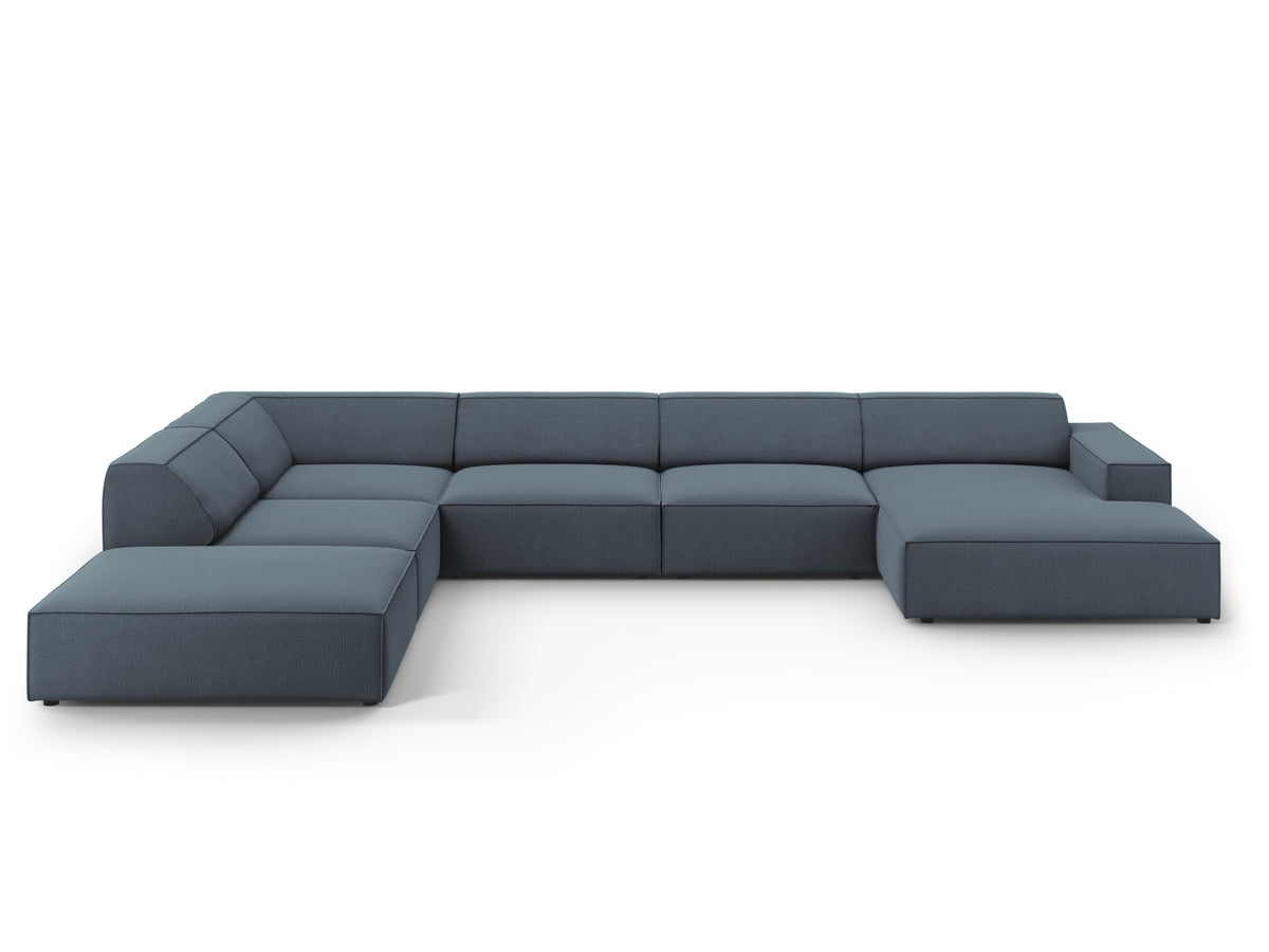 Jodie — Panoramic Sofa Blue (Megan 361) Black Plastic Left